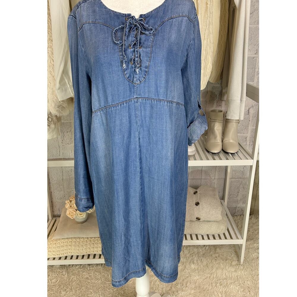 Velvet Heart Women's Size M Chambray Lace Up Roll Tab Sleeve Dress #0239 - Picture 5 of 14